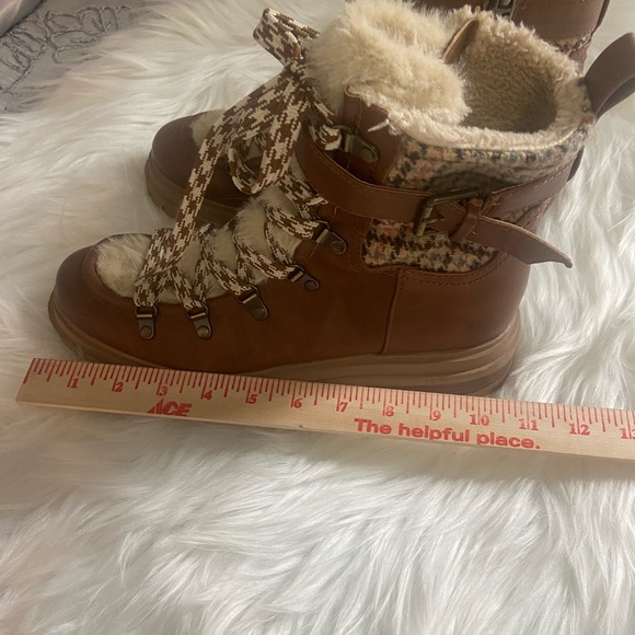 Circus.NY by Sam Edelman Sz 9.5 Brown w/ Houndstooth Trim Women’s Lace up Boots - Picture 6 of 9